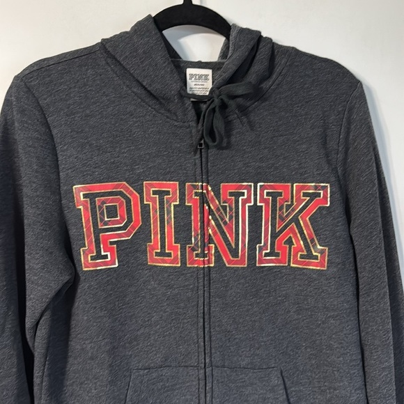 PINK Victoria's Secret Everyday Lounge Full Zip Charcoal Plaid Hoodie Size M - Picture 7 of 14